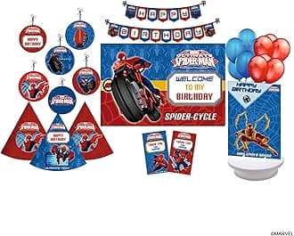 PRETTY UR PARTY Spider-Man Party decorations Kit - 80 pcs includes Banners, balloons, thank you, centerpiece, danglers, Caps, Spiderman Party Supplies, Birthday Decor, DIY Décor Pack for Kids