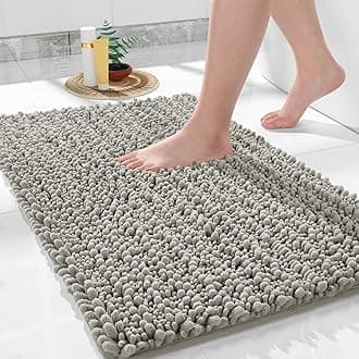 Bathroom Rugs Non Slip Washable - Ultra Soft Absorbent Chenille Bath Mat, Quick Dry Shaggy Floor Carpet for Tub Shower, Sand Home Decor Accessories, 24x17 Inch