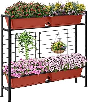CADUKE Raised Garden Bed, Garden Raised Planter Box with Legs, 32" Elevated Vegetable Garden Beds with Drainage Holes & Trellis, Herb Garden Planter Outdoor for Vegetables, Balcony, Red