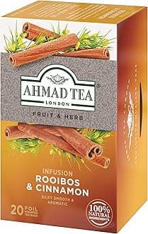 AHMAD TEA Rooibos & Cinnamon Tea Bags, 20 Bags x 6 Packs [Herbal Tea Decaffeinated Individually Packaged]