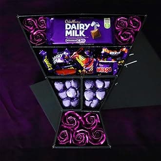 The HamperWell Signature Chocolate Bouquet With Purple Roses, Chocolate Foiled Hearts, Dairy Milk & More in a luxury Presentation Hamper Box