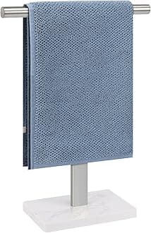 Hand Towel Holder, T-Shape Hand Towel Stand for Bathroom with Marble Base, 304 Stainless Steel Stand Hand Towel Rack Free-Standing Towel Bar for Bathroom Kitchen Countertop (16 in, Brushed)