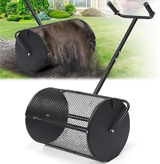 Compost Spreader, 24.1 inch Peat Moss Spreader with Adjustable U-Shaped Handle, Heavy Duty Metal Fertilizer Spreader Roller for Lawn Top Soil, Top Dressing, Seedling, Mulch, Manure
