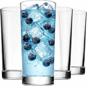 Highball Drinking Glasses, Italian Made Tall Glass Cups, Water Glasses Drinking Set, Cocktail Glasses - 14oz, Set of 4, Made In Italy