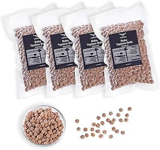 Boba Pearls | Tapioca Pearls | Locca Booba | 4 x 14 Oz (40 Servings) | Premium Easy to Cook | No Preservatives | Boba Pearls Recipe Card | Vegan | Brown Sugar Boba - (4 Bags - 56oz)