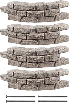 RTS Home Accents Rock Lock Interlocking Landscape Edging and Border System, Curved Section With Spikes, 2.5 Feet Long (Pack of 4)