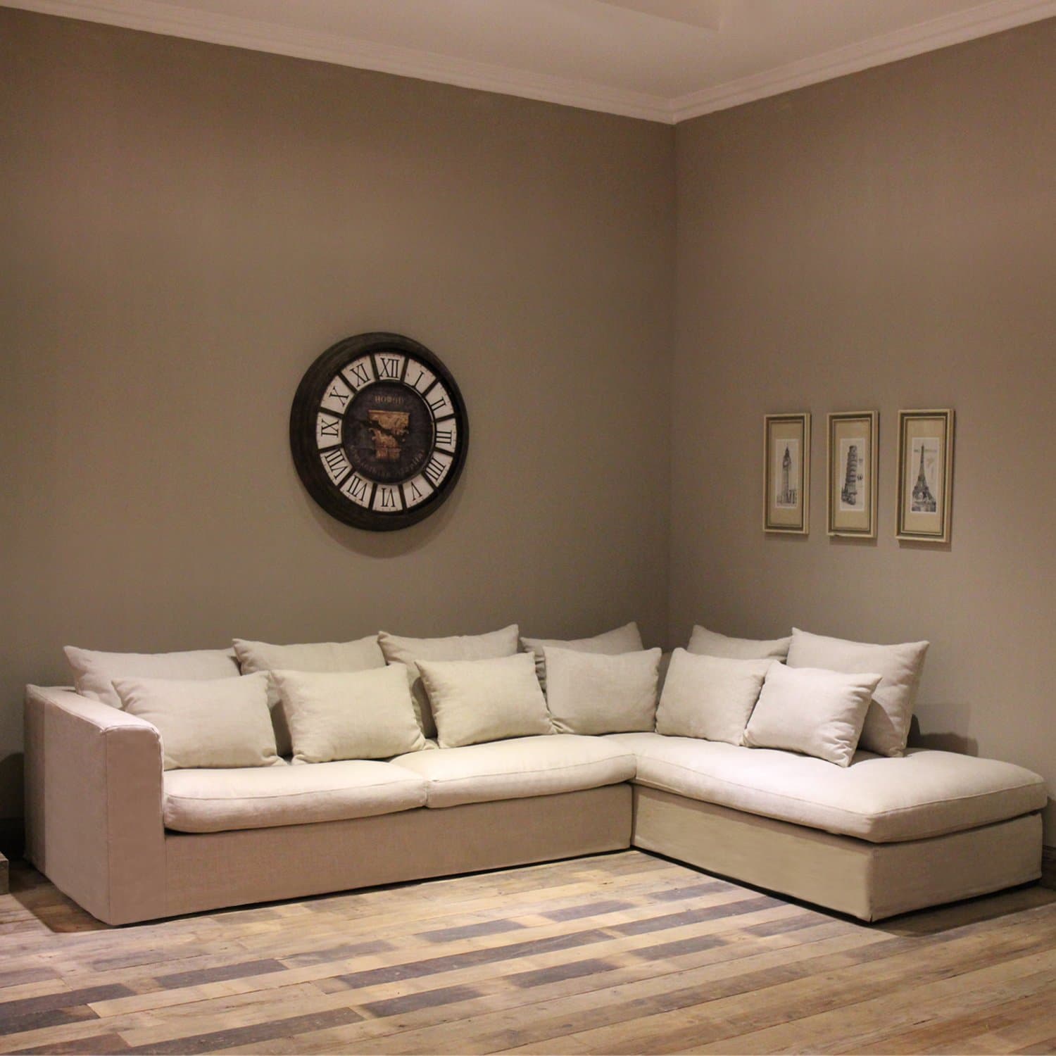 L-Shaped Left Arm Corner Loft Button Tufted Sofa Couch, Beige