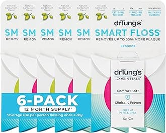 Smart Floss - Natural Dental Floss, PTFE & PFAS Free, Gentle on Gums, Expands & Stretches, BPA Free - Cardamom Flavor(Pack of 6)
