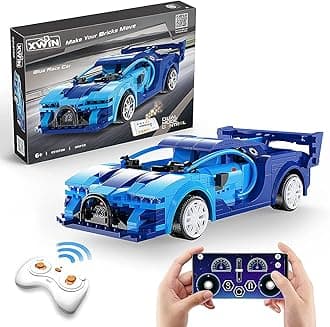 325 PCs RC Car Building Kit, Rechargeable Mobile App & Remote Control Car, Build Your Own 2.4 GHz RC Cars, Educational STEM Engineering Construction Gift Toy for Children 6+ (Blue)