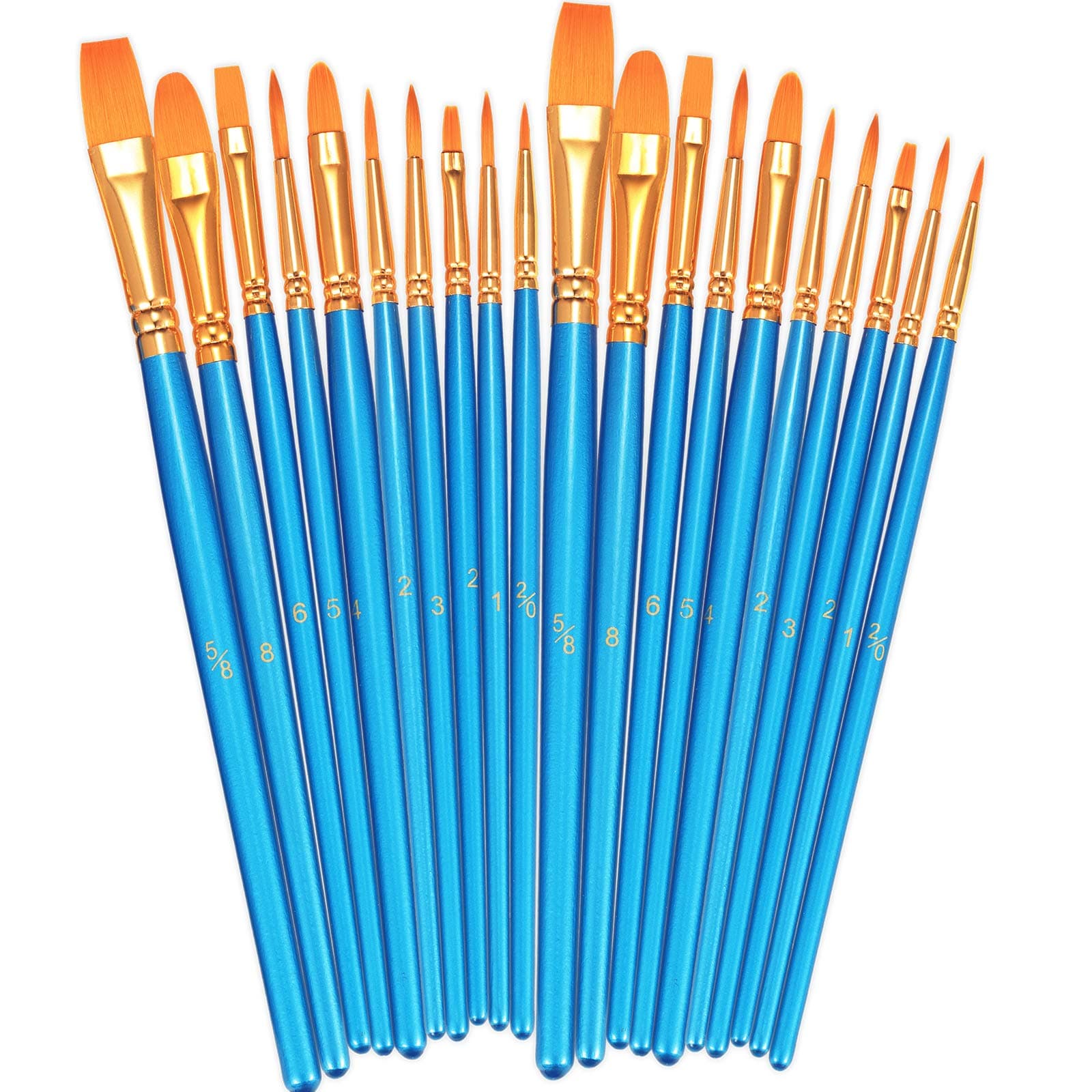 Paint Brushes Set, 2 Pack 20 Pcs Round-Pointed Tip Paintbrushes Nylon Hair Artist Acrylic Paint Brushes for Acrylic Oil Watercolor, Face Nail Art, Miniature Detailing & Rock Painting, Blue