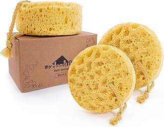 myHomeBody Premium Bath Sponge, Foam Loofah Sponge, Body Sponge for Shower - Large Size, Lots of Lather, Round, 3 Pack