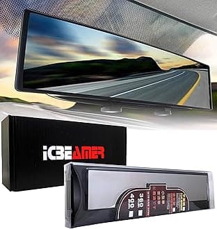 15.8" ICBEAMER Clip On Rear View Mirror | Flat Clear Tint Glass, Panoramic Wide Angle HD Glass, Anti Glare, Universal Fit for Car, SUV, Truck | Eliminates Blind Spots (1 Pack)