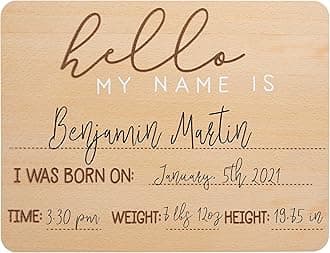 Baby Welcome Sign, Gender-Neutral Hello Baby Arrival Photo Prop, Hospital Birth Announcement, Newborn Birth Stats Board Photo Prop, 8.25" x 11", Wood