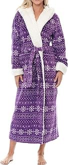 Alexander Del Rossa Sherpa Robes for Women Long, Womens Robes Long Hooded Bathrobes for Women, Plus Size Robe