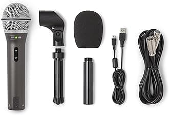 SAMSON Technologies Q2U USB/XLR Dynamic Microphone Recording and Podcasting Pack (Includes Mic Clip, Desktop Stand, Windscreen and Cables), Silver