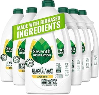 Seventh Generation Dishwasher Detergent Gel Liquid Soap Lemon Scent Dish Detergent 42 oz, Pack of 6