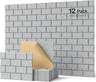 Soundproofing Panels,Soundsbay 12 Pack Sound Proof Panels for Walls Self-Adhesive, 16"×12"×0.4" Soundproof Wall Panels, Brick Acoustic Wall Panels for Walls, Office,Reccording Studio, Ceiling, Gray