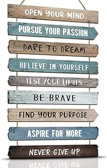 KAIRNE Set of 9 Inspirational Quotes Wall Art, Motivational Phrases Wall Sign, Inspirational Words Be Brave Wood Sign for Living Room, Bedroom, Office Decor