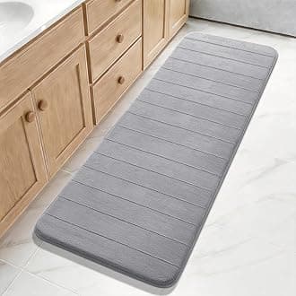 Yimobra Bathroom Runner 60"x24", Non Slip Memory Foam Bath Mat, Super Soft Water Absorbent Hallway Carpet, Machine Washable Rug for Vanity Tub Shower, Gray