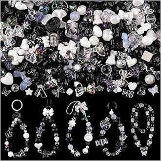 170-230PCS Black Assorted Acrylic Beads for Bracelet Making, Flower Bow Butterfly Candy Star Heart GummyBear Aesthetic Bracelet Charms,Cute Beads for Jewelry Making DIY Necklace Keychain Phone Charms