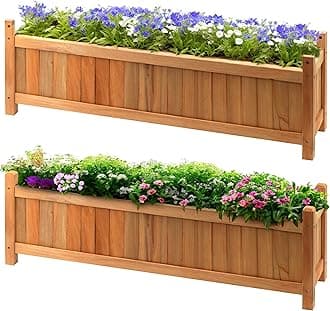 GEEZY 2 x Wooden Garden Planters Flower Plant Pot Window Box Planting Raise Bed Basket (2 x Large Rectangular Planters)