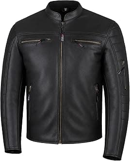 REVOLT Men's Motorcycle Jacket, Natural Buffalo Leather, CE Armor - Ventilation, Cruiser Motorbiker Touring Biker Black M