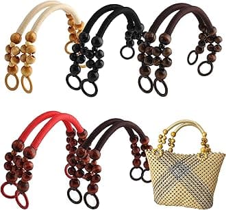 Wooden Beaded Bag Handles, 10 Pcs 5 Colors Nylon Rope Straps for DIY Crochet Bag Making, U-Shape, 18.5 Inch