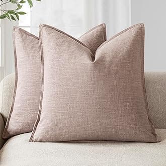 Foindtower Set of 2, Decorative Linen Soild Throw Pillow Covers Soft Accent Euro Cushion Case Boho Farmhouse Pillowcase for Chair Couch Sofa Bedroom Living Room Home Decor 26 x 26 Inch Dusty Pink