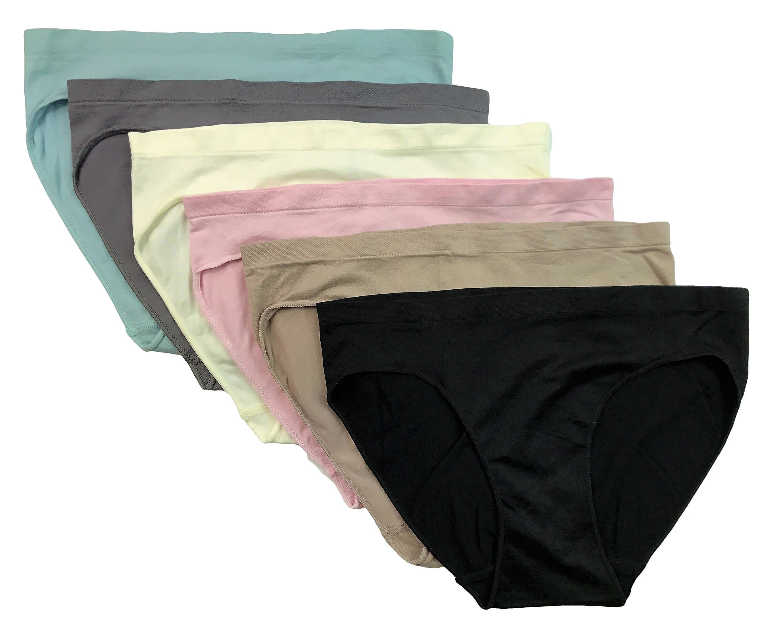 WS Women's Seamless Classy Stretchy Basic Bikini Panties, Multi-Pack of 6