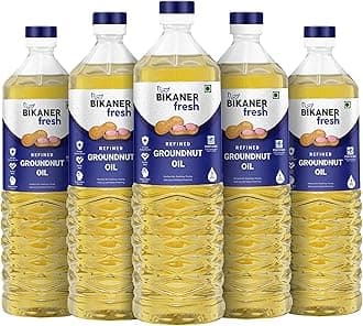 Bikaner Fresh Groundnut Oil, Enriched with Vitamins A & D2, Healthy Cooking Oil, Best Edible Oils for Cooking, 5 Litre Bottle (1 Litre x 5)