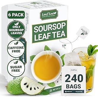 LeafLea 240 Premium Soursop Leaf Tea Bags, 100% Dried Soursop Graviola Leaves with a Smooth, Earthy Flavor, Hoja Guanabana Leaf Herbal Tea Bags for Natural Digestion Support, No Caffeine, Sugar-Free
