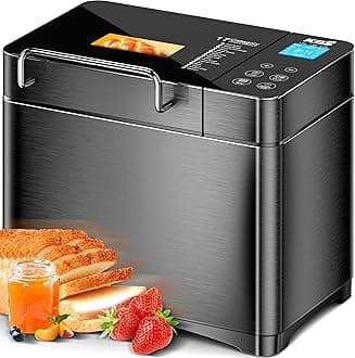 KBS Premium 2LB Convection Bread Maker Dual Heaters, 710W Stainless Steel 17-in-1 Bread Machine Healthy Ceramic Pan, Nut Dispenser,Touch Panel, 3 Loaf Sizes 3 Crust Colors, 15H Timer,Low Noise,Recipes