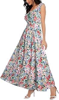 Women’s Sleeveless Summer Flowy Printed Boho Maxi Long Dress Dresses for Wedding Guest