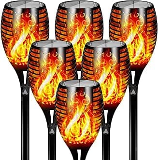 YU WELL Pack of 6 Solar Flickering Flame Torch Light 58cm LED Waterproof Torch Light for Garden Lawn Patio Halloween Outdoor Décor