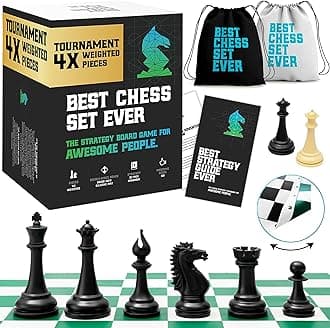 Best Chess Set Ever 4X Quadruple Weighted Tournament Chess Game (4.4" King) Large Staunton Modern Pieces, 20x20 Big Reversible & Foldable Silicone Mat, Professional Chess Board Set for Adults & Kids