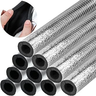 10 Pcs Pipe Insulation Foam Tube Self Adhesive Insulation Foam Wrap Aluminum Foil Pipe Covers for Spigot, Winter Outside Pipes, Sprinkler, Water Heater Pipes Freeze Protection (1.3 Ft x 0.8 Inch)