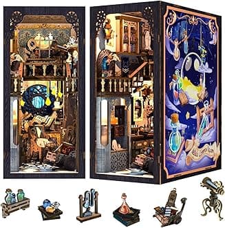 Book Nook Kit, DIY Miniature Room House Kit 3D Wooden Puzzle Craft Kit for Adult Decorative Bookend Bookshelf Bookcase Nook Decor Gifts for Women Teens and Book Lovers(Nebula Common Room)