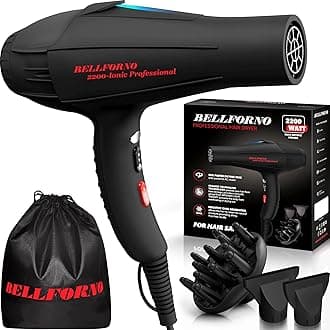 Professional 2200W Diffuser Hair Dryer for Curly and Natural Wavy Hair, Low Noise Negative Ionic Blow Dryer with Diffuser, The New Upgraded Motor & Ceramic Technology for Fast Drying by BELLFORNO