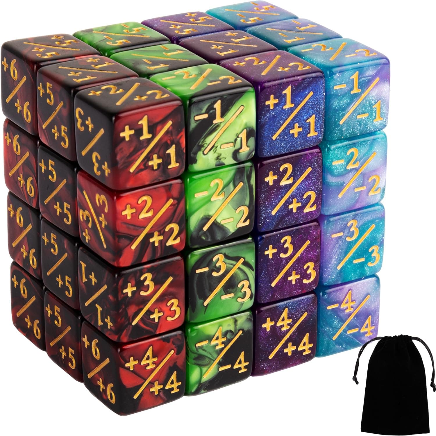 48 PCS Magic The Gathering Token Dice Counters Marble Cube D6 Dice Loyalty Dice Compatible with MTG Card Gaming Accessories CCG Creature Stats, 4 Colors