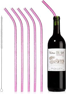 Reusable Wine Bottle Straws - Pack of 6 - Includes Straw Cleaning Brush - Perfect Hostess Gift or White Elephant Gift Idea