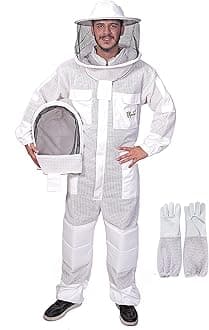 3 Layer Bee Suit, Apiarist Ultra Ventilated Beekeeping Suit for Men & Women with Beekeeper Gloves & Two Beekeeping Veils, Beekeepers Suit for Professional and Beginner Beekeepers. (XL)