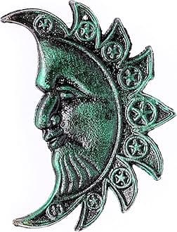 UHRIG Sun Cast Iron, Rustic Metal Wall Art, Home & Garden Decoration, Antique Black Patina Green