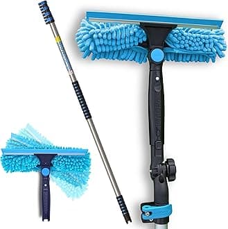 23ft Window Squeegee with Extension Pole, Window Cleaner Tool with 4-Stage Telescoping Pole, Window Cleaning Kit with 5-17ft Pole & Microfibre Cloths & Blades Replacement & Angle Adapter