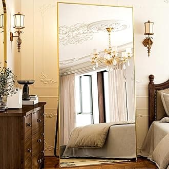 GLSLAND-38 x 77" Rectangular Full Length Mirror - Large Floor Mirrors Aluminum Alloy Frame Full Body Dressing Mirror for Bedroom, Living Room,Gold
