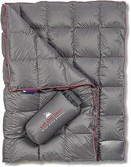 Get Out Gear Down Camping Blanket - Puffy, Packable, Lightweight and Warm | Ideal for Outdoors, Travel, Stadium, Festivals, Beach, Hammock | 650 Fill Power Water-Resistant Backpacking Quilt