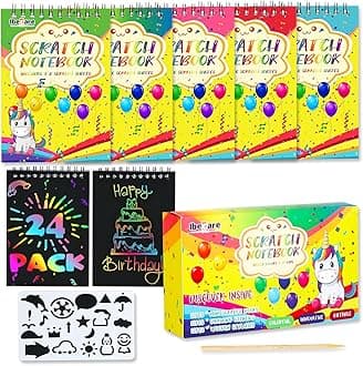 Ibecare-Scratch Book Party Favors For Kids | Return Gifts For Birthday Giveaways | Small Gifts Party Favors | Bulk Mini Toys Goody Bag | Easter & Christmas gifts… (24 Pcs Scratch Book)