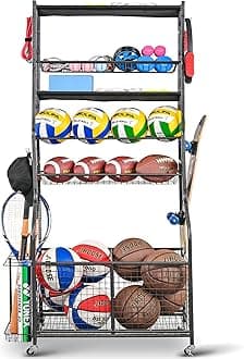 Mythinglogic Sports Equipment Garage Organizer,Garage Ball Storage for Sports Gear and Toys, Rolling Ball Cart with Wheels for Indoor/Outdoor Use