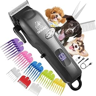 Gooad Dog Clippers for Grooming, Cordless,Low Noise, Electric Quiet,Rechargeable, Pet Hair Clippers for Thick Coats, Dog Trimmer Grooming Kit, Shaver for Small and Large Dogs Cats,Black