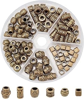 NBEADS 110 Pcs 6 Styles Alloy Hair Beads, Tibetan Style Beard Beads Big African Hair Beads Dreadlock Beads for DIY Hair Braiding Jewelry Making, Hole: 4~5.5mm