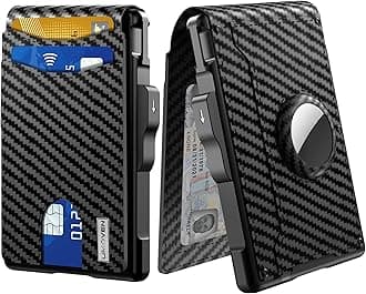 umoven AirTag Wallet for Men - with Pop Up Aluminum Case Money Clip Slim Leather Slots Credit Card Holder RFID Blocking Bifold Minimalist Wallet (No Airtag Included)